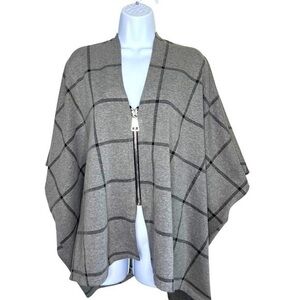 In Style gray window pain zip front poncho